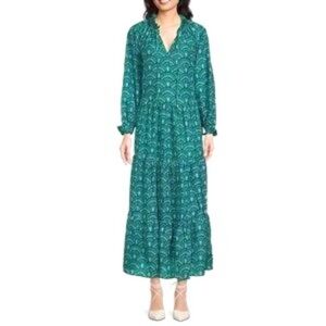 J. Marie Norah Long Sleeve Tiered Ruffle Maxi Dress Size S